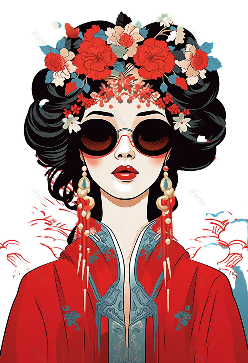 祥云图片,线条元素,卡通PNG,红色的花免抠素材